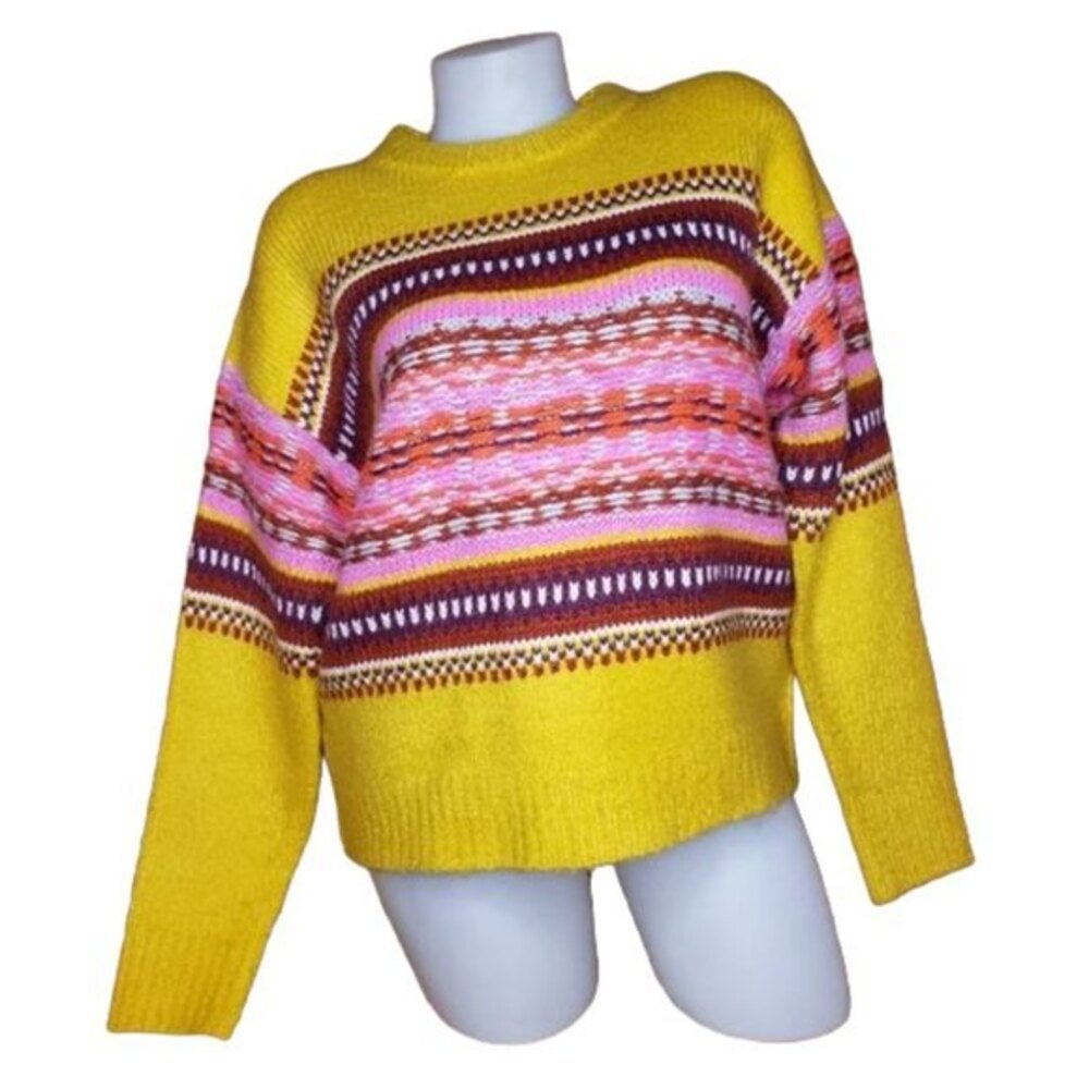 Forever 21 Bright Yellow Striped Knit Sweater Size Medium